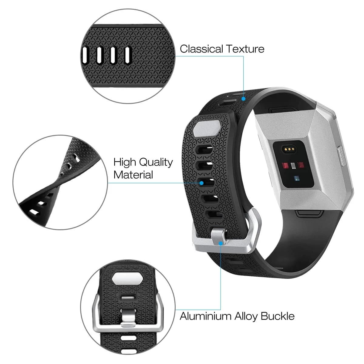 AIUNIT Replacement Band for Fitbit Ionic Smart Watch - Large (135-185mm) - Silver Buckle | Sport TPU Strap - view 3