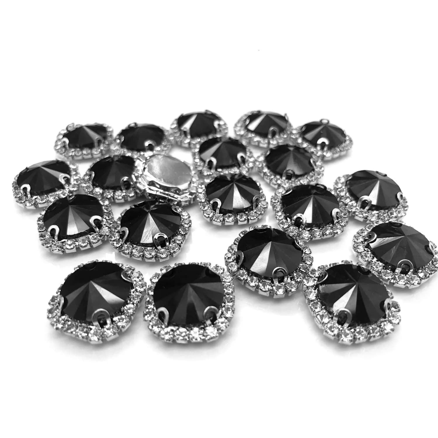 Jyukan Flat Back Rhinestones Buttons 14mm | Sew On Crystals for Wedding & Craft