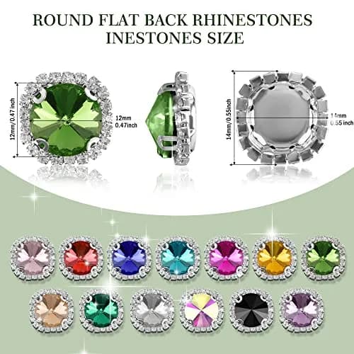 Jyukan Flat Back Rhinestones Buttons 14mm | Sew On Crystals for Wedding & Craft thumbnail 2