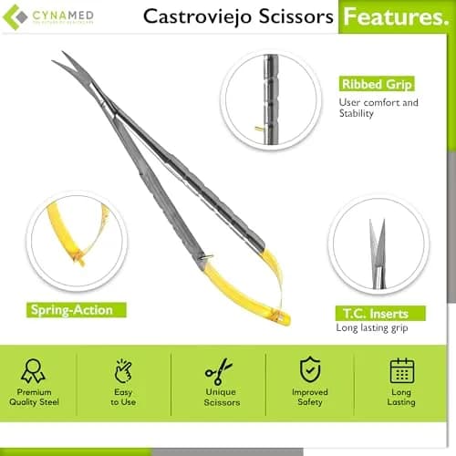 Cynamed TC Castroviejo Micro Scissor with Tungsten Carbide Inserts and Gold Ends - Premium Grade Instrument 13.97 cm (5.5 in.) Curved Blades thumbnail 2