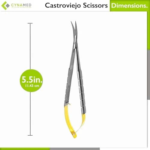 Cynamed TC Castroviejo Micro Scissor with Tungsten Carbide Inserts and Gold Ends - Premium Grade Instrument 13.97 cm (5.5 in.) Curved Blades thumbnail 3
