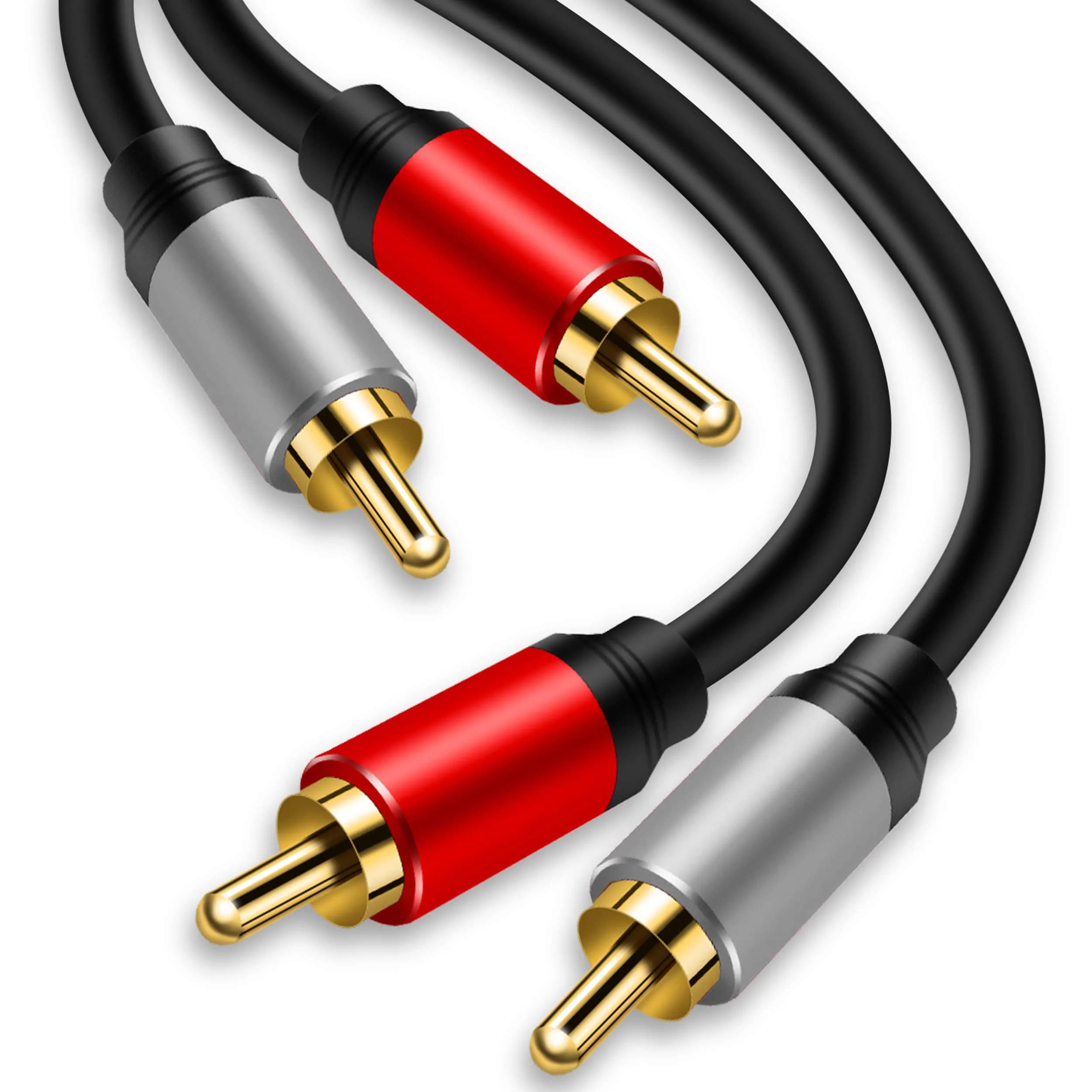 Tan QY 2RCA to 2RCA Cable 1m (3ft) | Gold-Plated Stereo Audio Cable for Home Theater, HDTV, Gaming Consoles — 6Ft/1.8M
