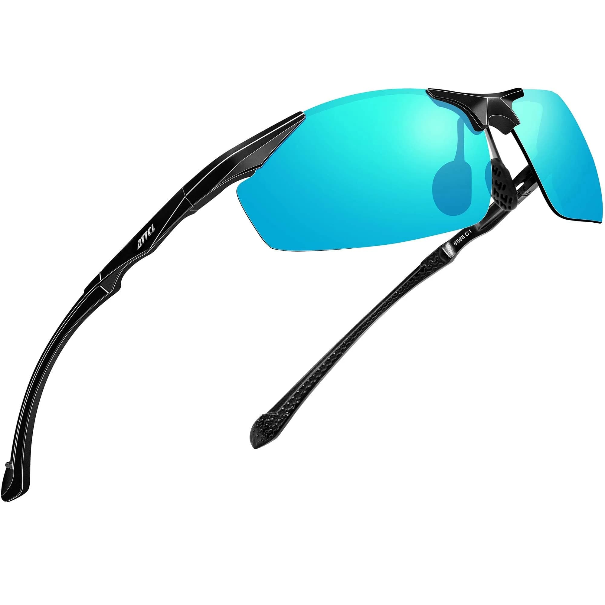 ATTCL Polarized UV Protection Sports Fishing Driving Sunglasses for Men Al-Mg Metal Frame Ultra Light 8585 Blue | Wrap Around Design — Blue/Mirrored