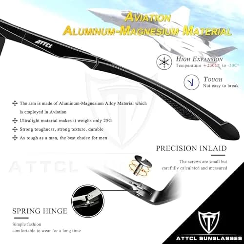 ATTCL Polarized UV Protection Sports Fishing Driving Sunglasses for Men Al-Mg Metal Frame Ultra Light 8585 Blue | Wrap Around Design thumbnail 4