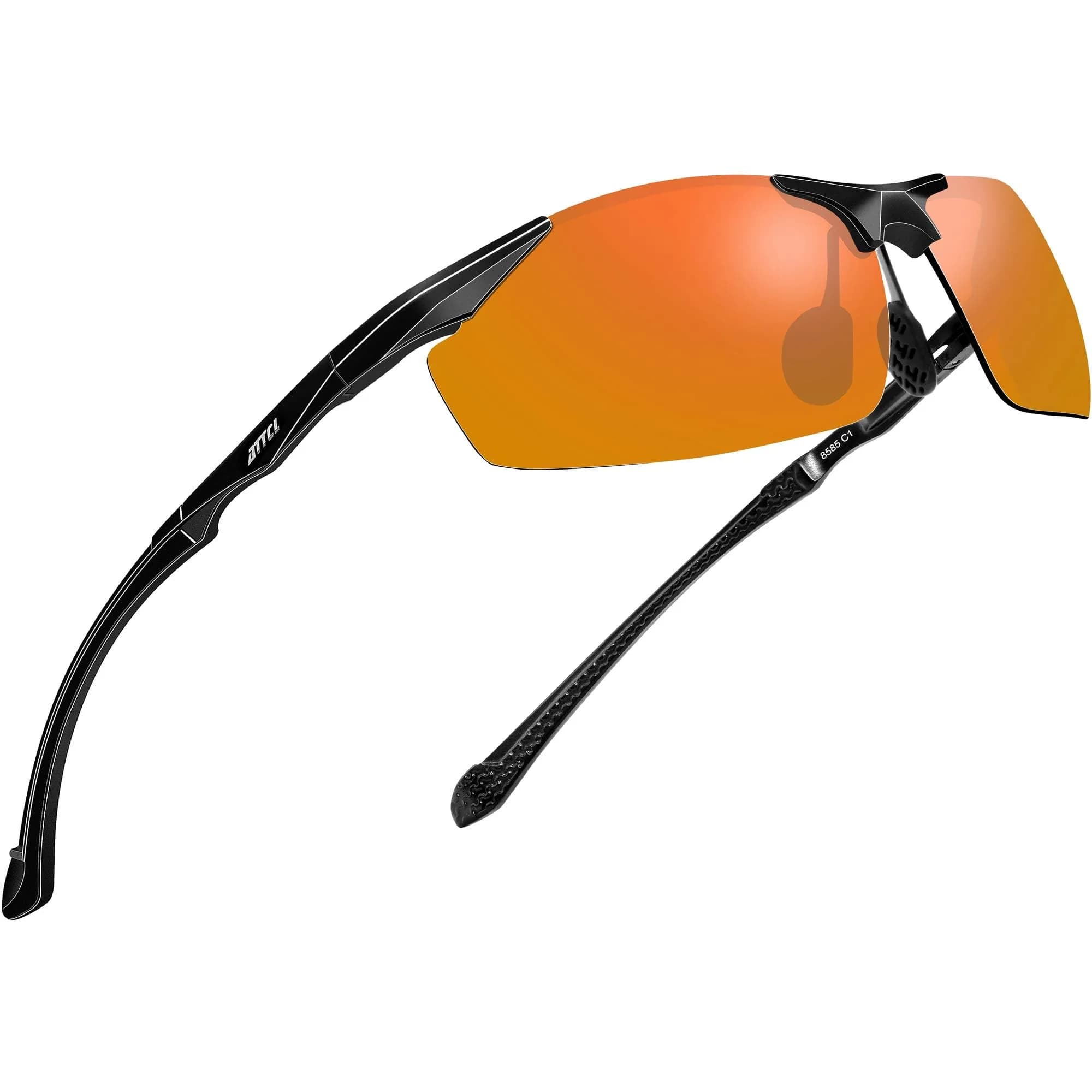 ATTCL Polarized UV Protection Sports Sunglasses for Men, Red/Mirrored Lens (64mm Lens Width) | Wrap-Around Design for Cycling & Driving