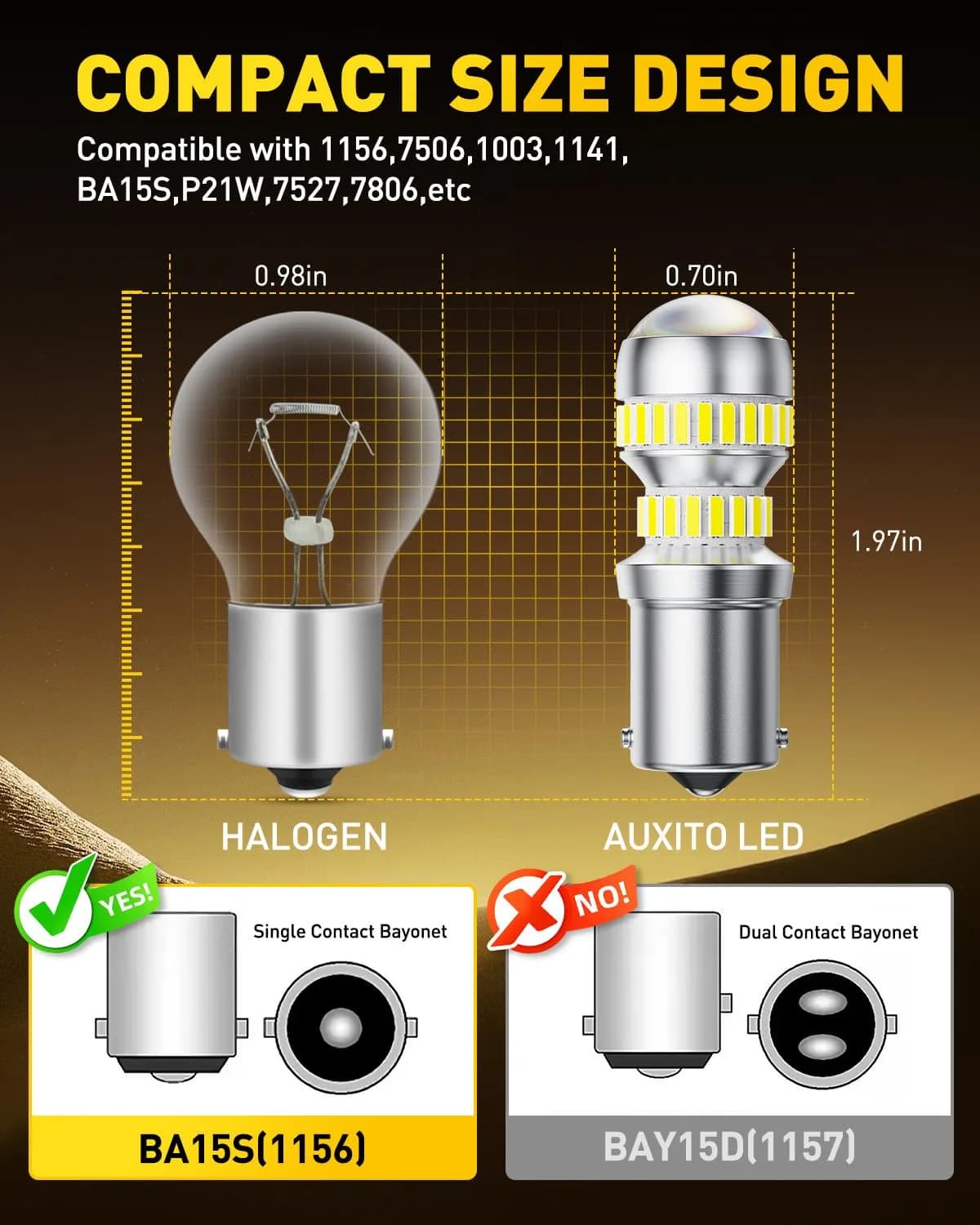 AUXITO 1156 LED Bulb White 6000K 1300LM 5.5W BA15S P21W (Pack of 2) | Brighter Backup & Tail Light Upgrade - view 5