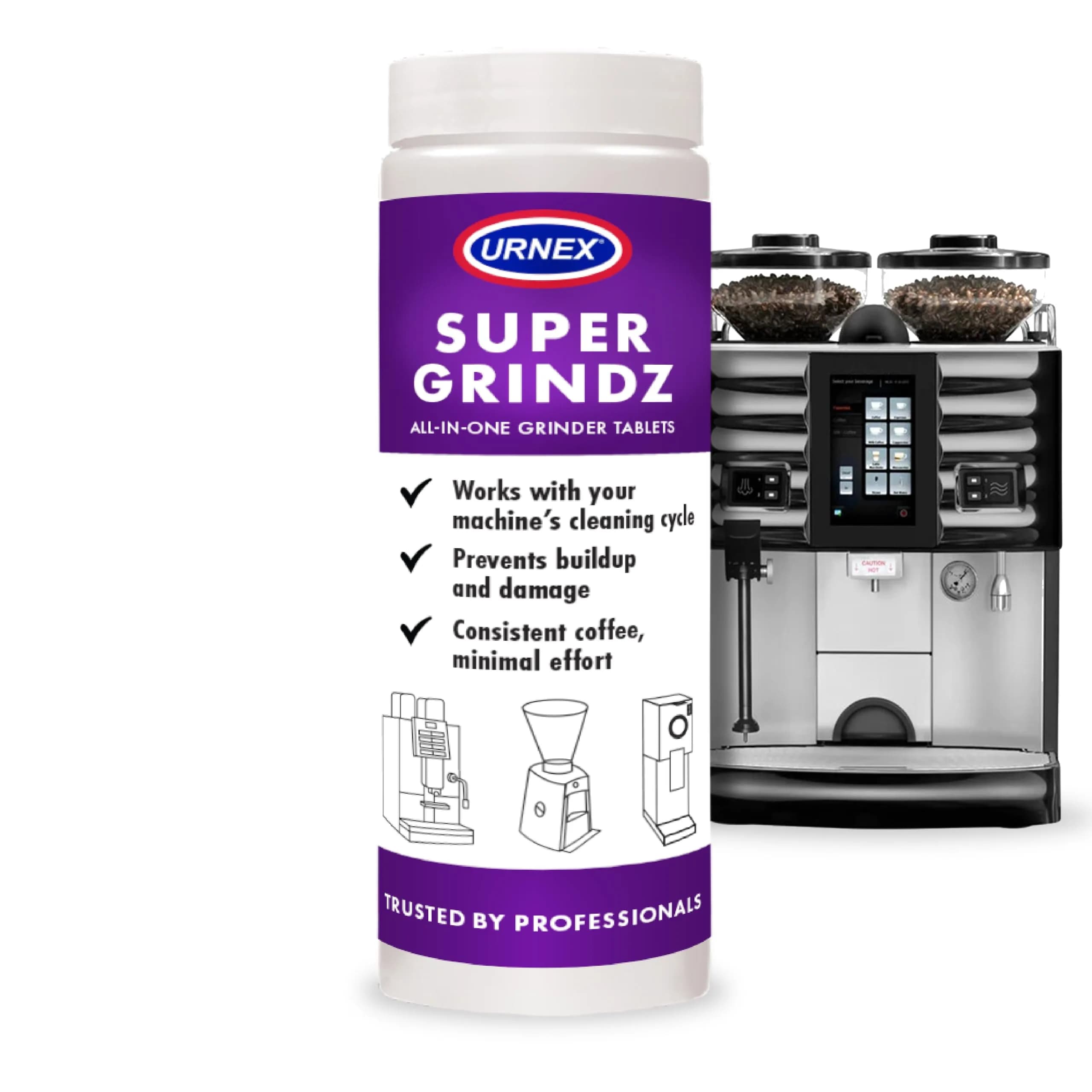 Urnex SuperGrindz Grinder Cleaning Tablets, 11.6 oz Bottle | Food-Safe, Natural Coffee Grinder Cleaner