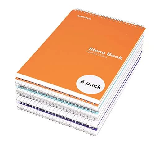 Mintra Office Steno Book - (BRIGHTS - Purp/Wht/Teal/Orange) - Poly Cover, 6in x 9in, 100 sheets, Narrow Ruled for Writing Notes for school, office, work, 6x9 steno notepad, top bound spiral notebook (8 PACK) thumbnail 4