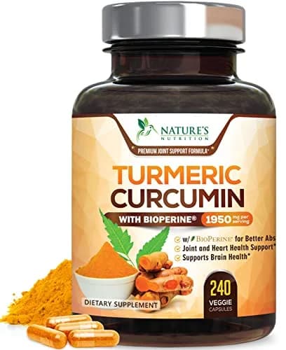 Nature's Nutrition Turmeric Curcumin 1950mg Capsules | 240 Count Herbal Supplement with Organic Turmeric & BioPerine for Joint Support thumbnail 1
