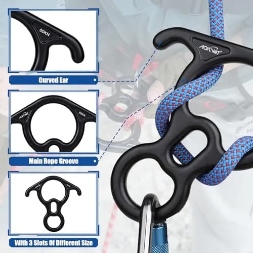 AOKWIT 50KN Rescue Figure 8 Descender 282g (9.9 oz) | Bent-Ear Belay Device for Climbing & Rescue thumbnail 5