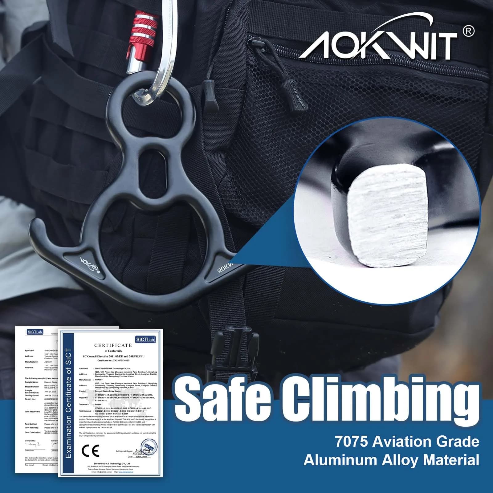 AOKWIT 50KN Rescue Figure 8 Descender 282g (9.9 oz) | Bent-Ear Belay Device for Climbing & Rescue - view 2