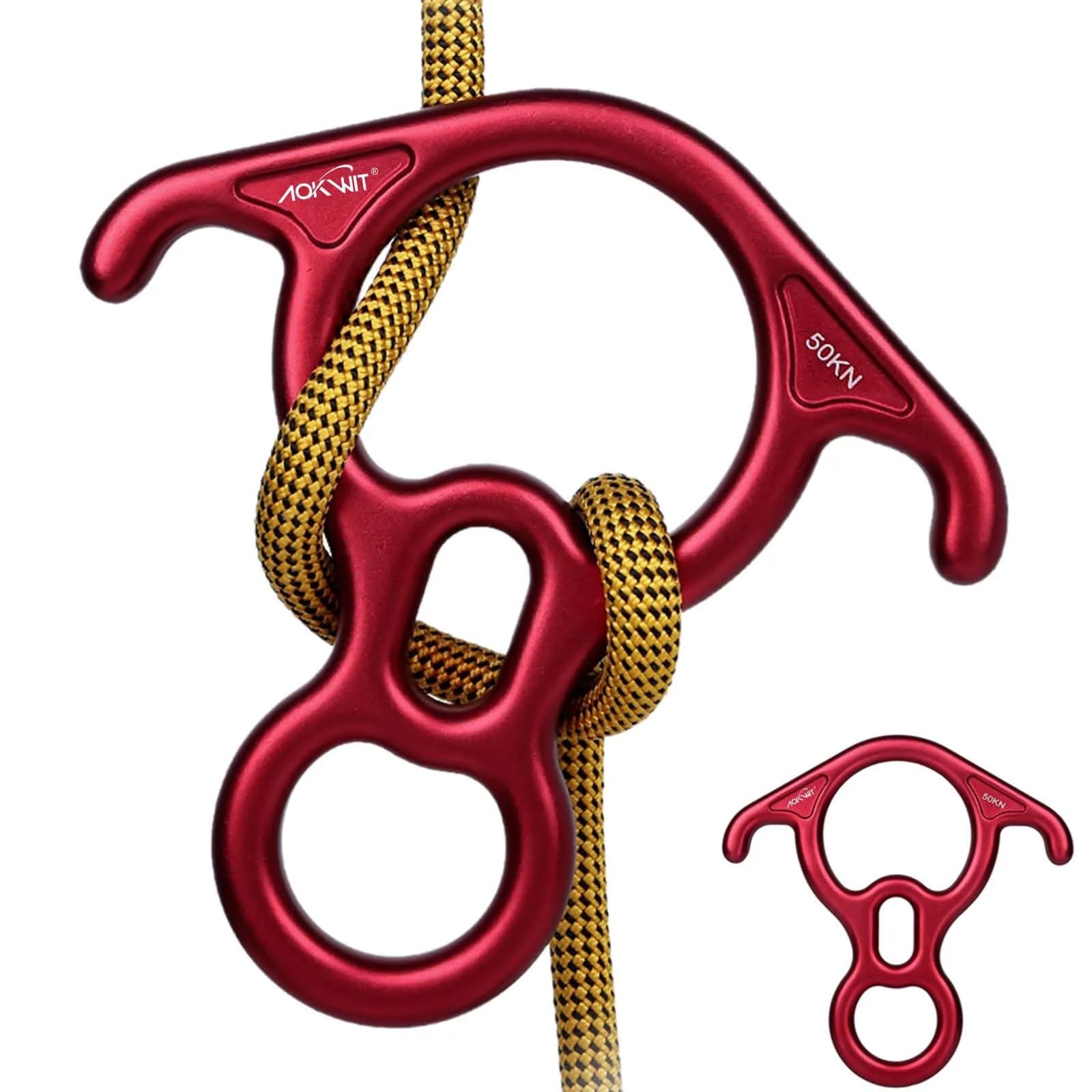 AOKWIT 50KN Rescue Figure 8 Descender 282g (9.9 oz) | Bent-Ear Belay Device for Rock Climbing & Rescue