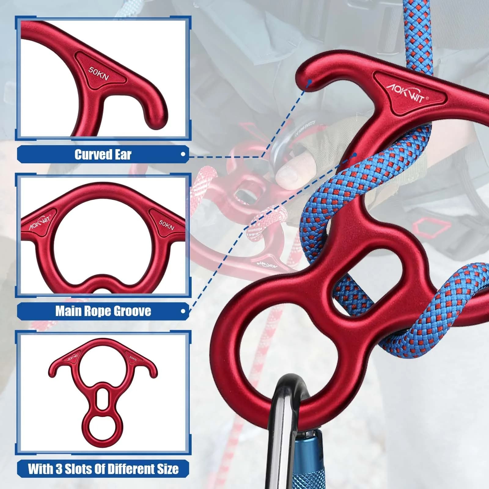AOKWIT 50KN Rescue Figure 8 Descender 282g (9.9 oz) | Bent-Ear Belay Device for Rock Climbing & Rescue - view 5