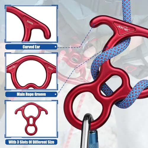 AOKWIT 50KN Rescue Figure 8 Descender 282g (9.9 oz) | Bent-Ear Belay Device for Rock Climbing & Rescue thumbnail 5