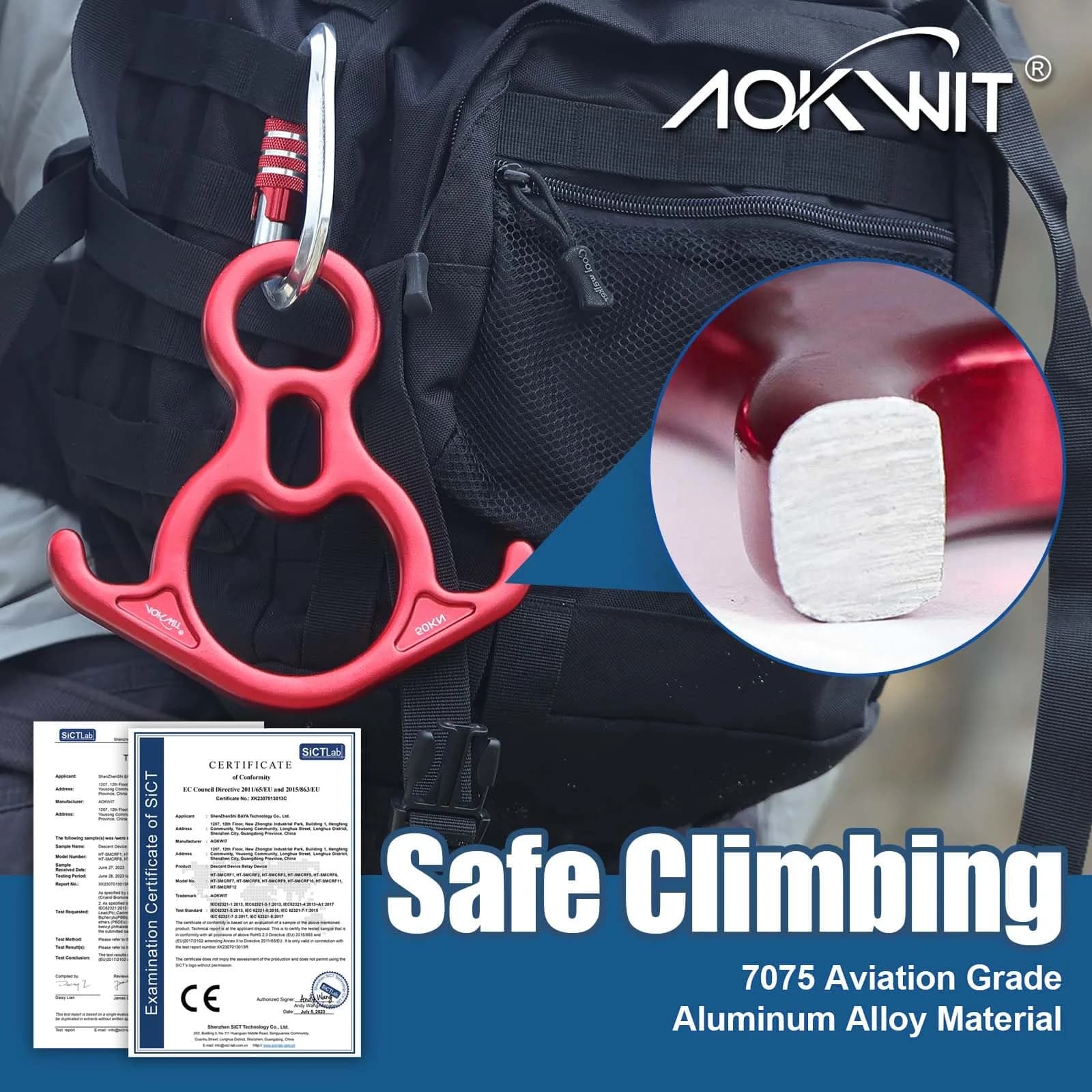 AOKWIT 50KN Rescue Figure 8 Descender 282g (9.9 oz) | Bent-Ear Belay Device for Rock Climbing & Rescue - view 2