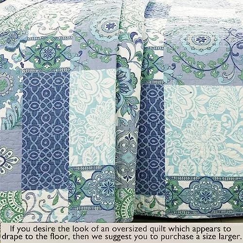 Cozy Line Home Fashions Blue Fleur-de-lis Quilt Set | Reversible 100% Cotton Bedspread Queen thumbnail 8