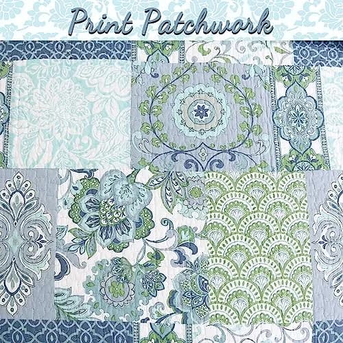 Cozy Line Home Fashions Blue Fleur-de-lis Quilt Set | Reversible 100% Cotton Bedspread Queen thumbnail 3