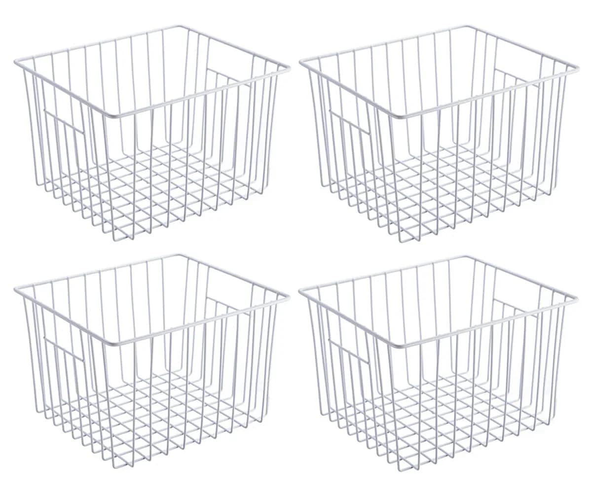 Slideep Freezer Baskets Storage Basket Organizers 11"L x 10"W x 5.5"H | Deep Wire Farmhouse Bins with Handles (4 Pack)