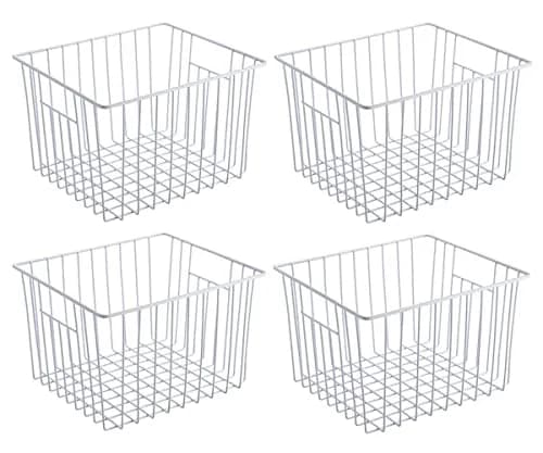 Slideep Freezer Baskets Storage Basket Organizers 11"L x 10"W x 5.5"H | Deep Wire Farmhouse Bins with Handles (4 Pack) thumbnail 1