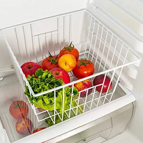 Slideep Freezer Baskets Storage Basket Organizers 11"L x 10"W x 5.5"H | Deep Wire Farmhouse Bins with Handles (4 Pack) thumbnail 4