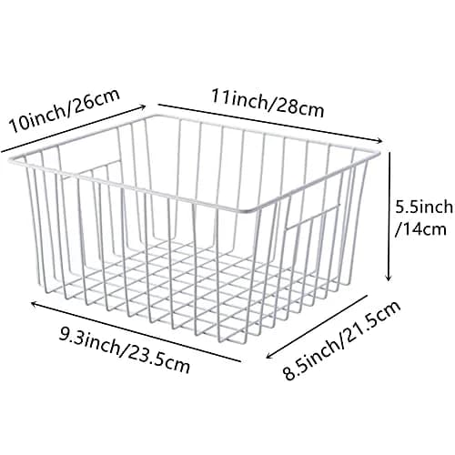 Slideep Freezer Baskets Storage Basket Organizers 11"L x 10"W x 5.5"H | Deep Wire Farmhouse Bins with Handles (4 Pack) thumbnail 5