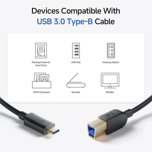 Cable Matters USB C to USB B 3.0 Cable 2m (6.6ft) Black | 5Gbps Data Transfer thumbnail 4
