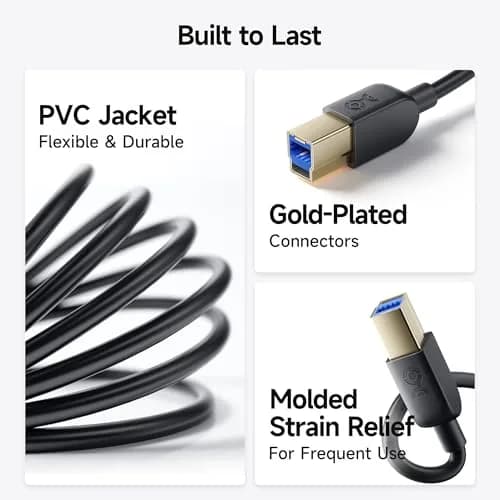 Cable Matters USB C to USB B 3.0 Cable 2m (6.6ft) Black | 5Gbps Data Transfer thumbnail 6