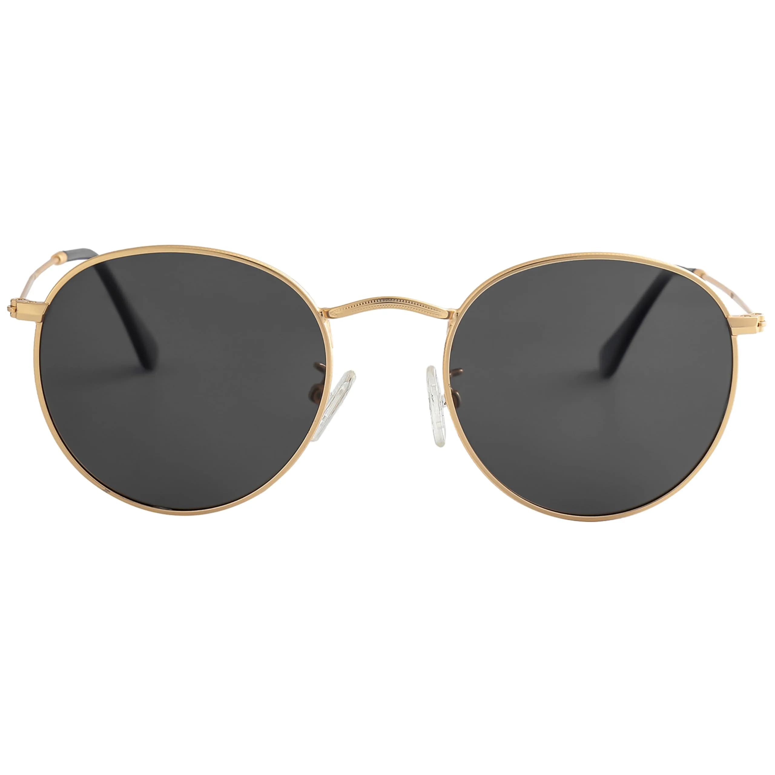 Kursan Small Round Metal Sunglasses for Men Women Mirrored Lens UV400 (Gold Frame/Pink Mirrored) | Classic Circle Sun Glasses — A1 Gold Frame/Black Lens