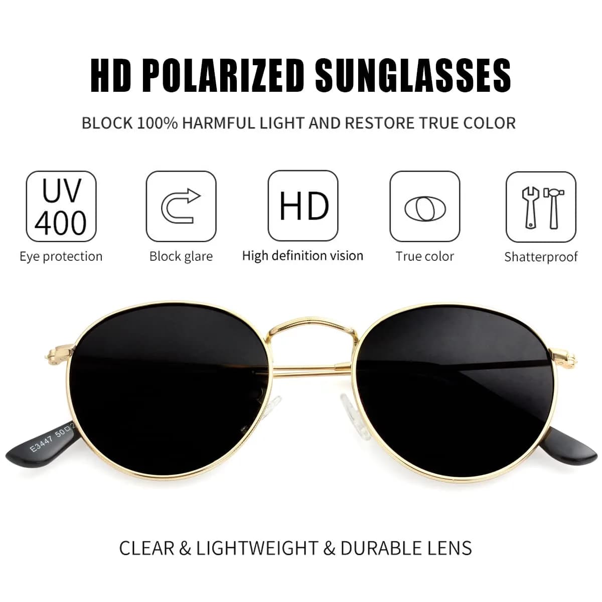 Kursan Small Round Metal Polarized Sunglasses for Men Women Mirrored Lens Classic Circle Sun Glasses (Gold Frame/Black Lens) | UV400 polarized thumbnail 5
