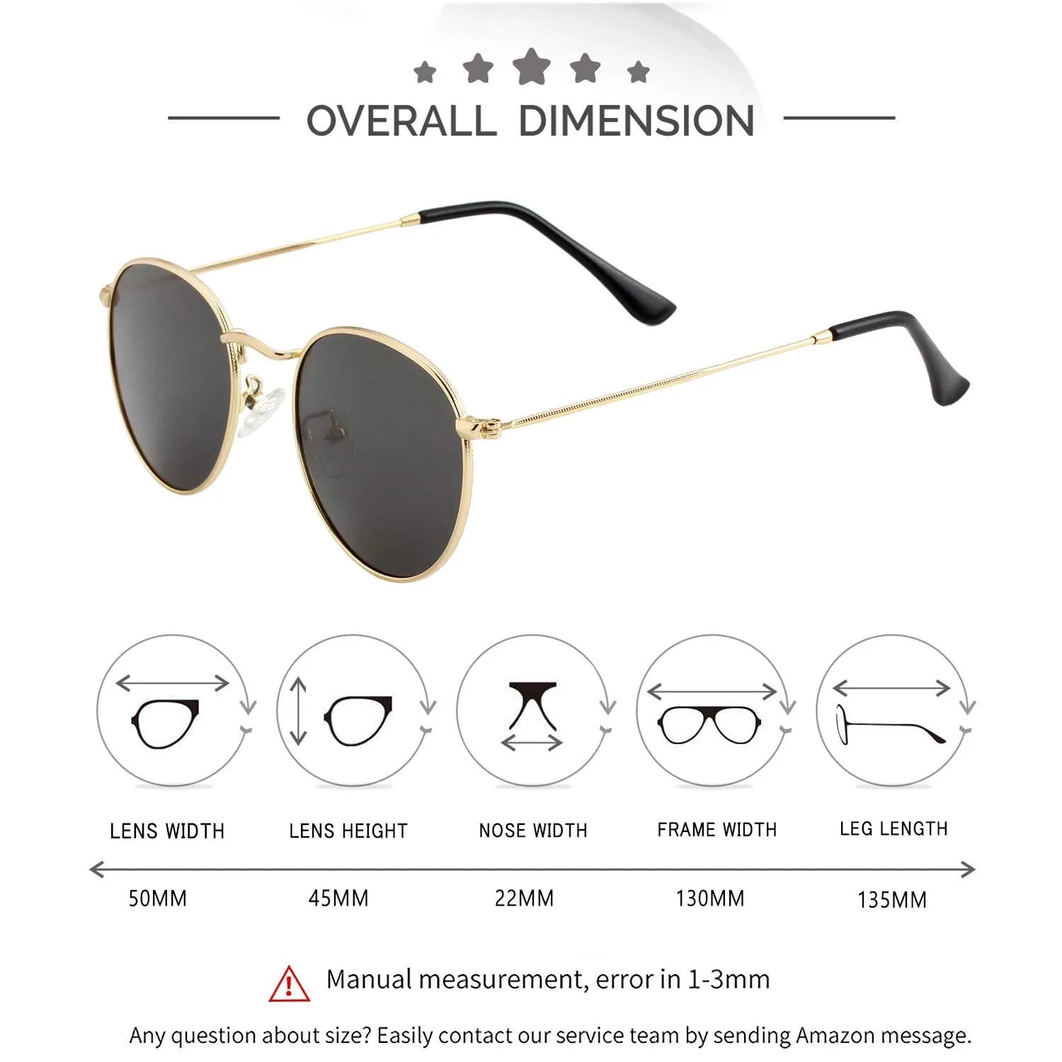Kursan Small Round Metal Polarized Sunglasses for Men Women Mirrored Lens Classic Circle Sun Glasses (Gold Frame/Black Lens) | UV400 polarized thumbnail 6
