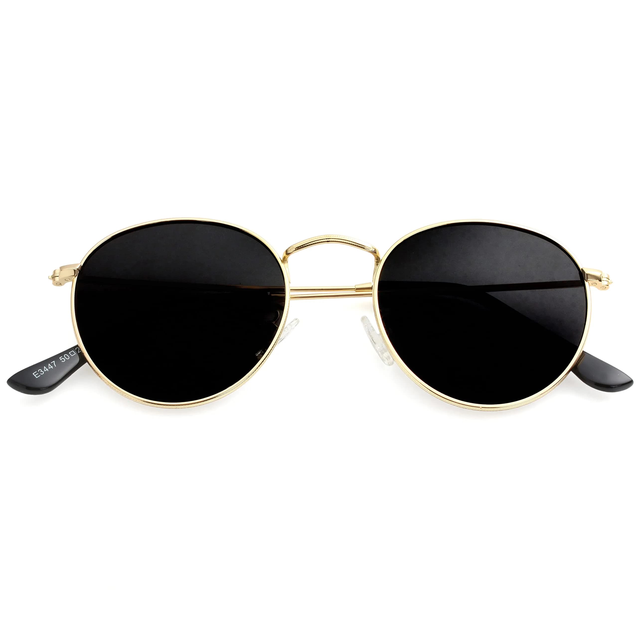 Kursan Small Round Metal Polarized Sunglasses for Men Women Mirrored Lens Classic Circle Sun Glasses (Gold Frame/Black Lens) | UV400 polarized thumbnail 7