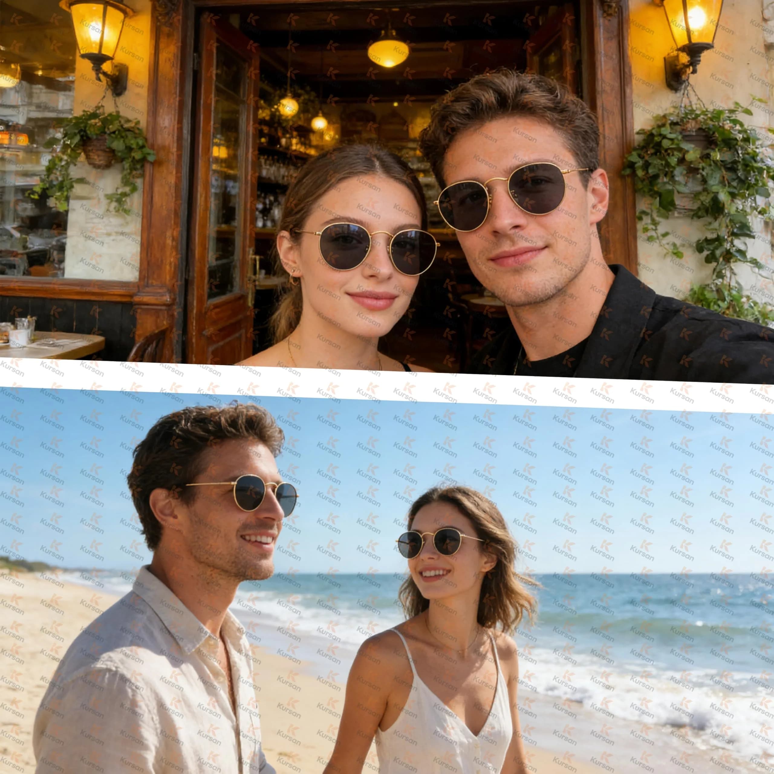 Kursan Small Round Metal Polarized Sunglasses for Men Women Mirrored Lens Classic Circle Sun Glasses (Gold Frame/Black Lens) | UV400 polarized thumbnail 4
