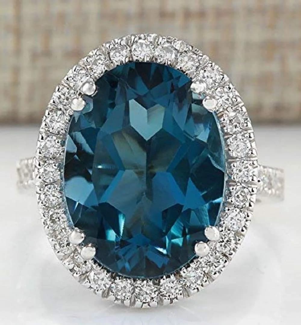 Lzz Sterling Silver Blue Topaz Ring | Elegant Oval Cut Statement Jewelry Size 9 — US code 9