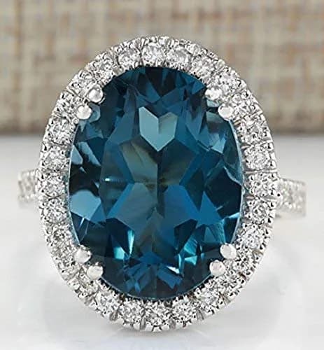 Lzz Sterling Silver Blue Topaz Ring | Elegant Oval Cut Statement Jewelry Size 9 thumbnail 1