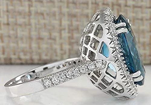 Lzz Sterling Silver Blue Topaz Ring | Elegant Oval Cut Statement Jewelry Size 9 thumbnail 3