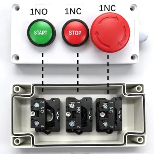 mxuteuk Red Electronic Switch with Emergency Stop & Momentary Start/Stop Buttons | 1NC 1NO Panel Mount thumbnail 3