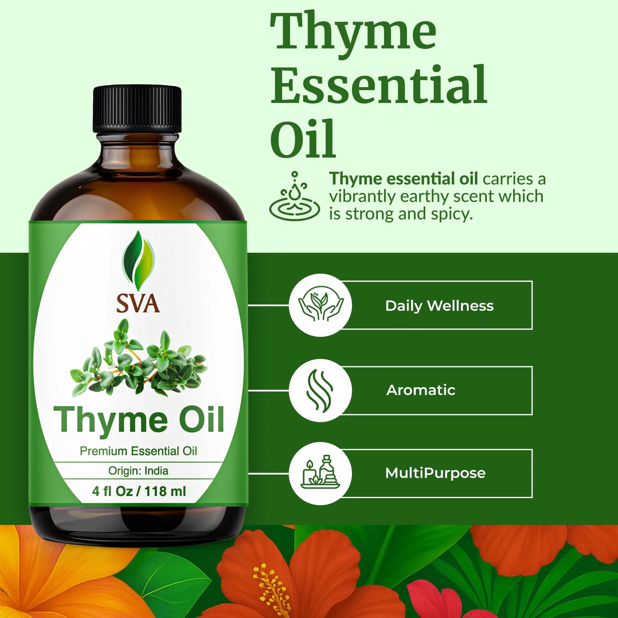 SVA Organics Organic Thyme Essential Oil, 4 Fl Oz (118 mL) - Pure & Natural - view 3