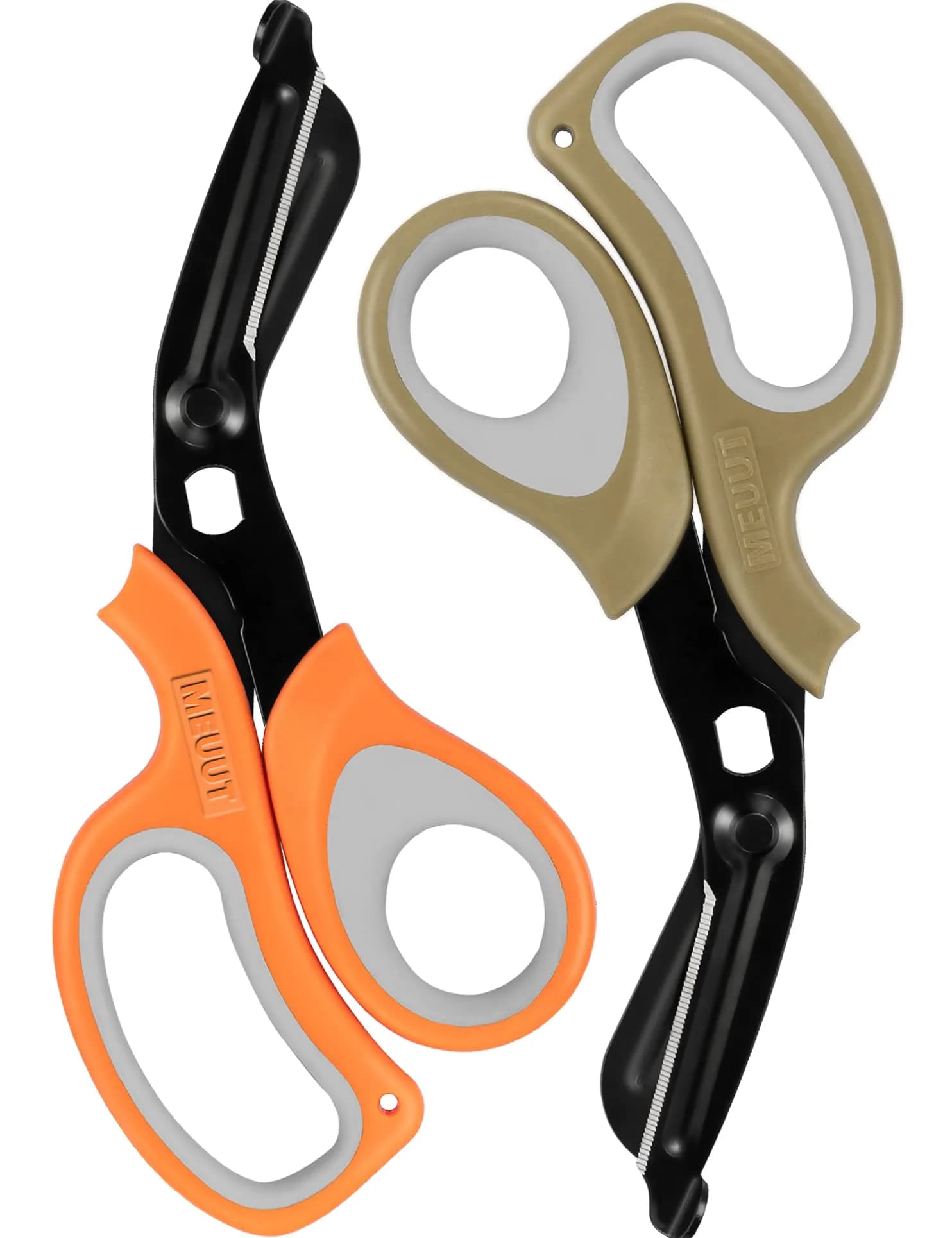 MEUUT Medical Trauma Shears (2-Pack, 7.8 Inch) | Patented Stainless Steel with Oxygen Wrench — Orange+grey