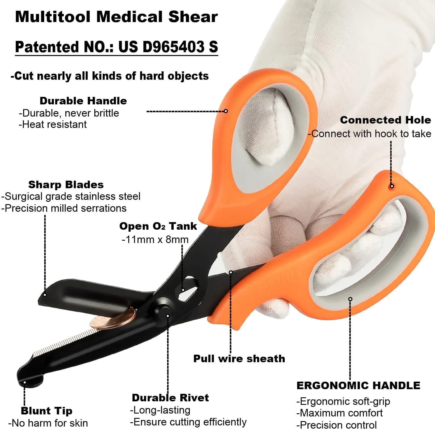 MEUUT Medical Trauma Shears (2-Pack, 7.8 Inch) | Patented Stainless Steel with Oxygen Wrench - view 5