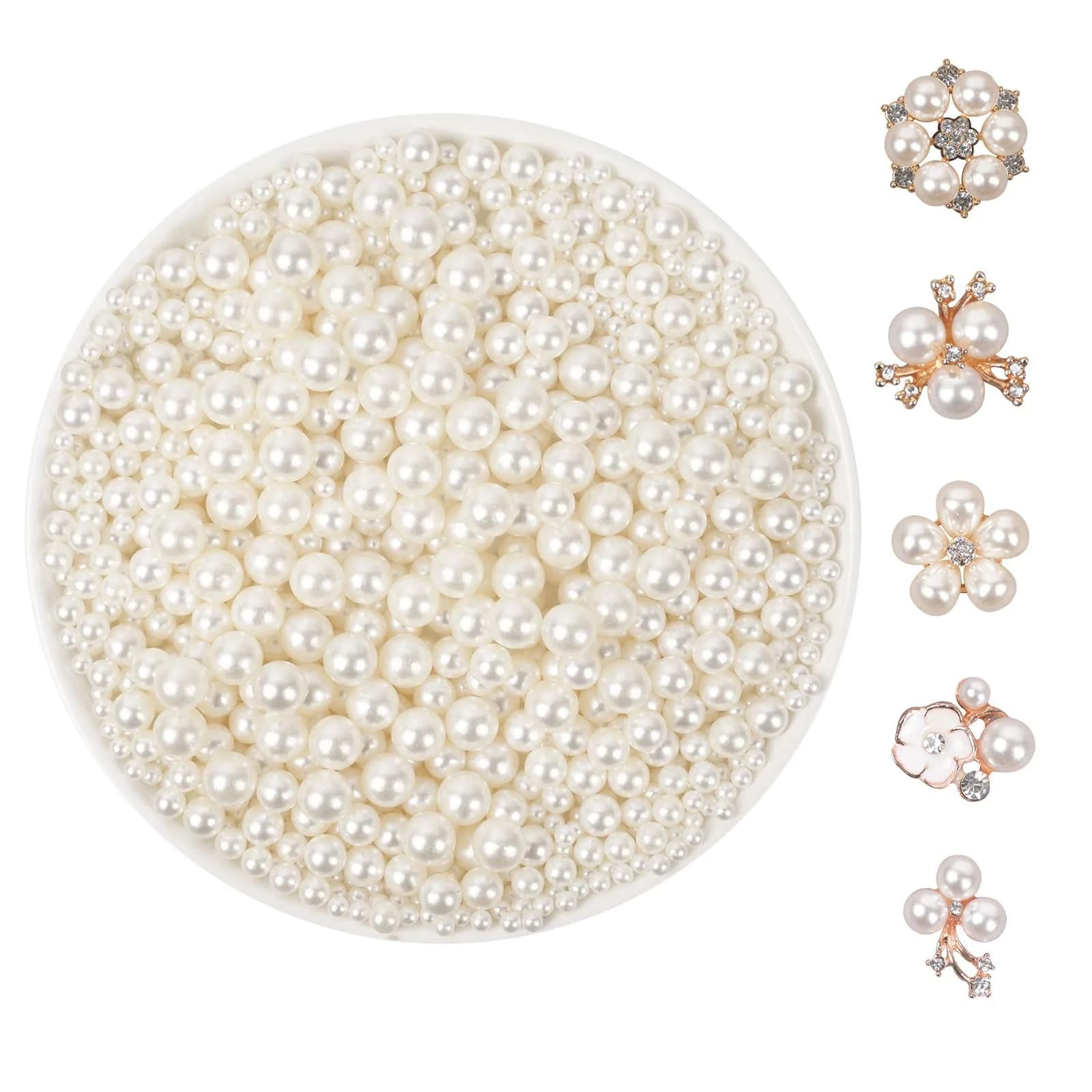 Goensjt ABS Pearl Beads (No Hole) 1200pcs | 4mm, 6mm, 8mm, 10mm Ivory Craft Beads - main product image