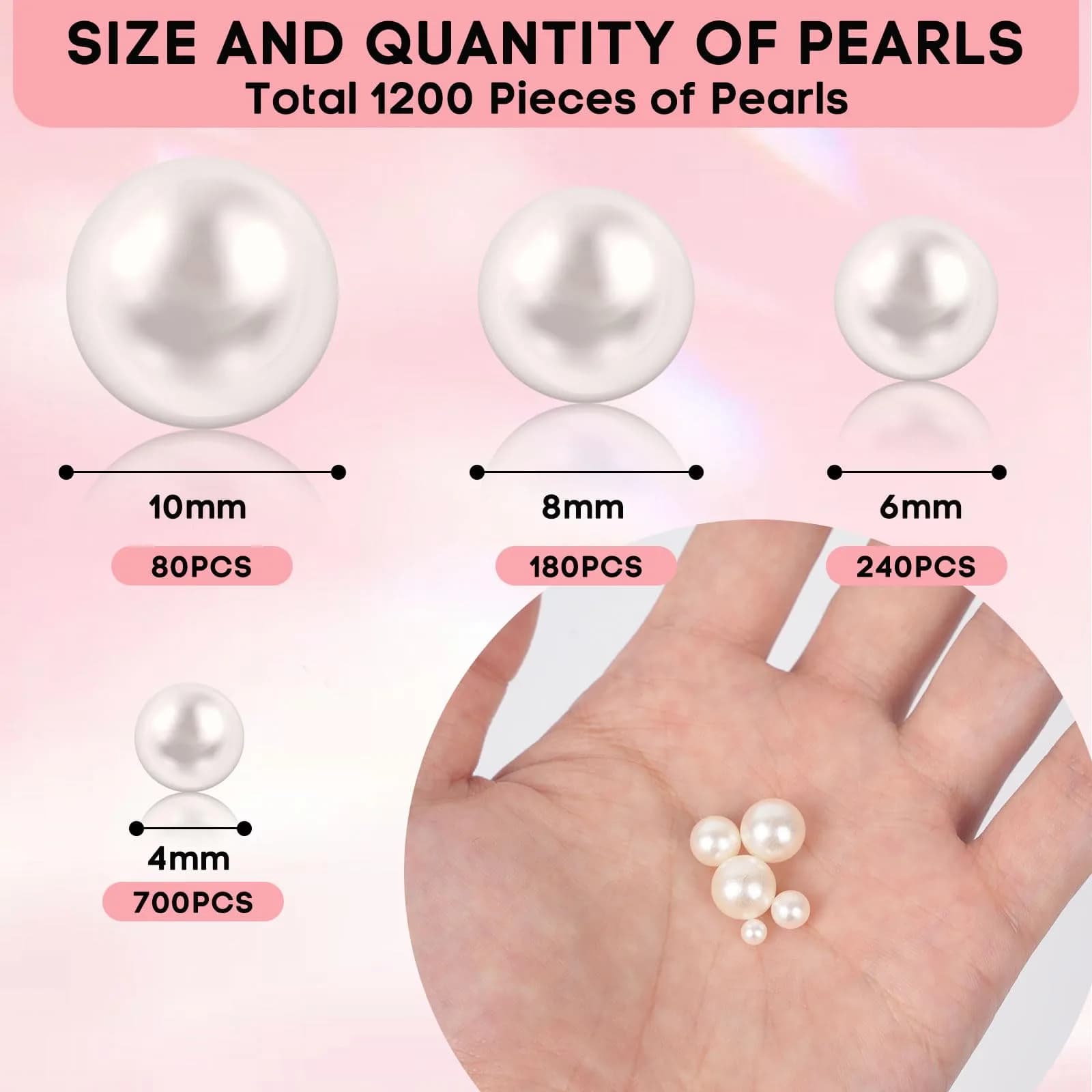 Goensjt ABS Pearl Beads (No Hole) 1200pcs | 4mm, 6mm, 8mm, 10mm Ivory Craft Beads - view 2