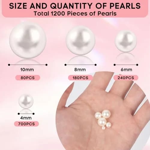 Goensjt ABS Pearl Beads (No Hole) 1200pcs | 4mm, 6mm, 8mm, 10mm Ivory Craft Beads thumbnail 2