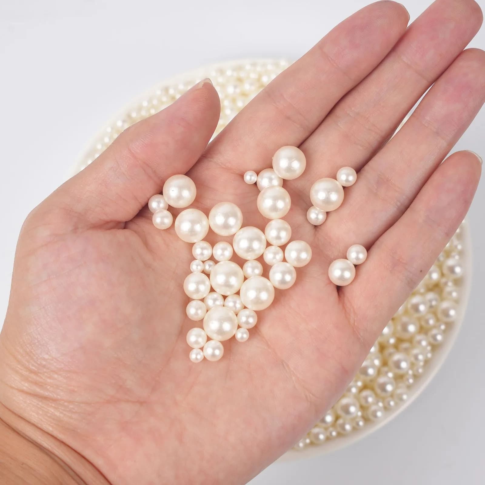 Goensjt ABS Pearl Beads (No Hole) 1200pcs | 4mm, 6mm, 8mm, 10mm Ivory Craft Beads - view 3