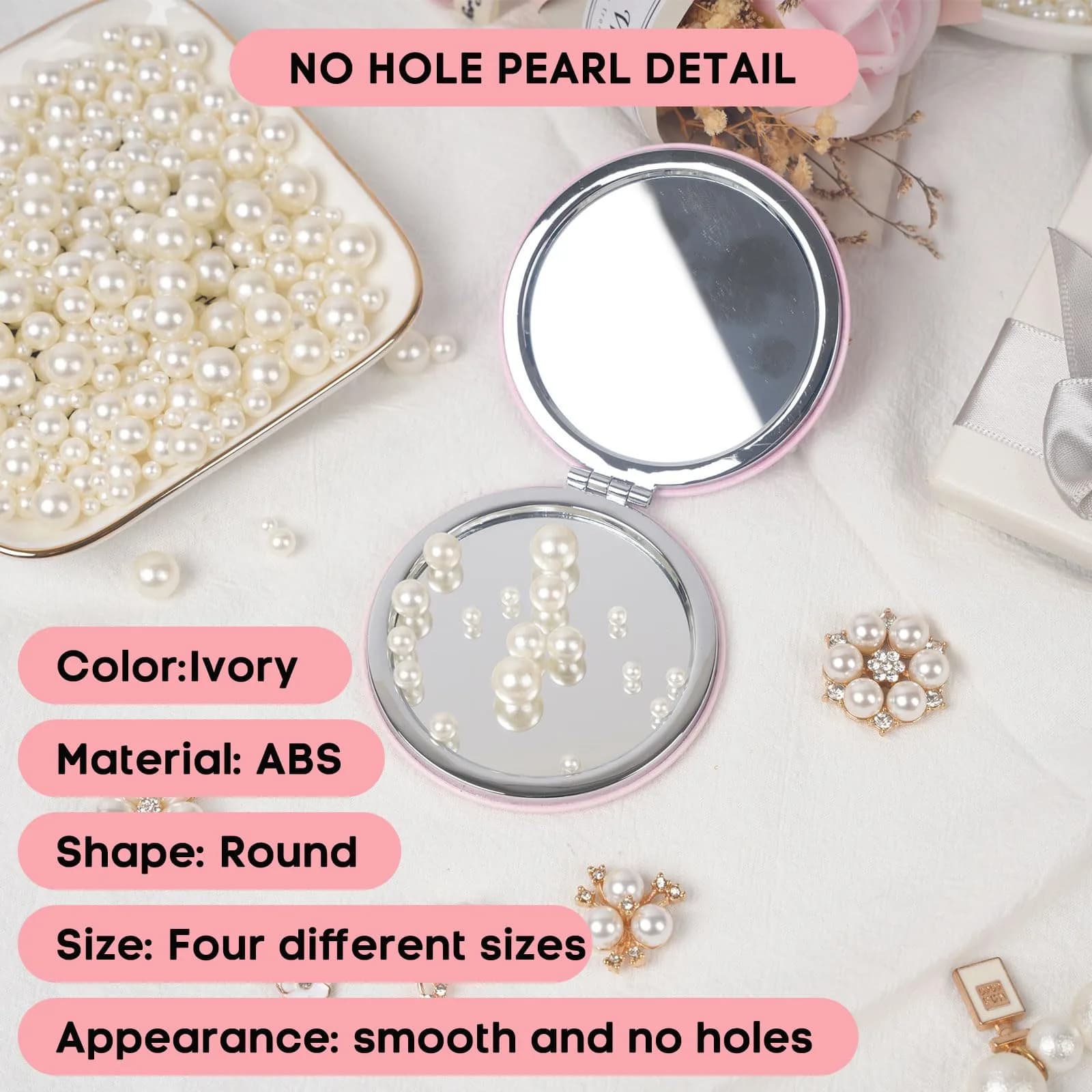 Goensjt ABS Pearl Beads (No Hole) 1200pcs | 4mm, 6mm, 8mm, 10mm Ivory Craft Beads - view 4
