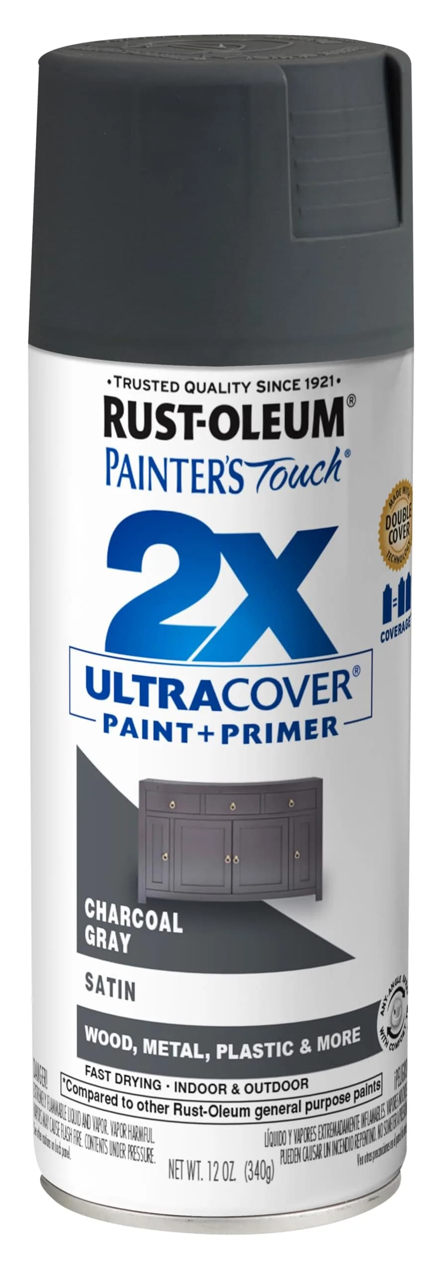 Rust-Oleum Painter's Touch 2X Ultra Cover Spray Paint, Satin Charcoal Gray, 12 Oz Can - main product image