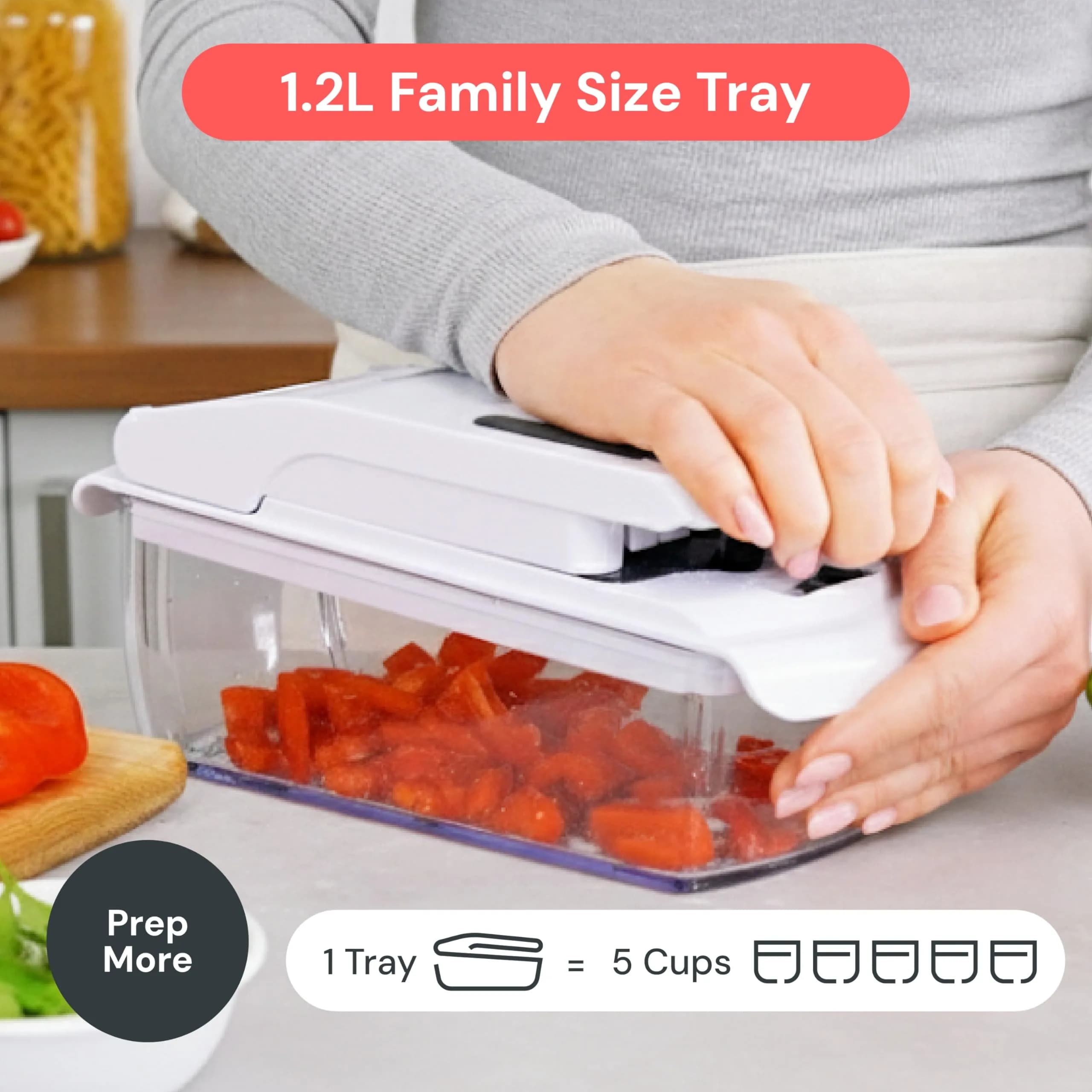 Fullstar Original Pro Chopper 1.2L (4-Cup) | Manual Vegetable Chopper with Container & Stainless Steel Blades - view 6