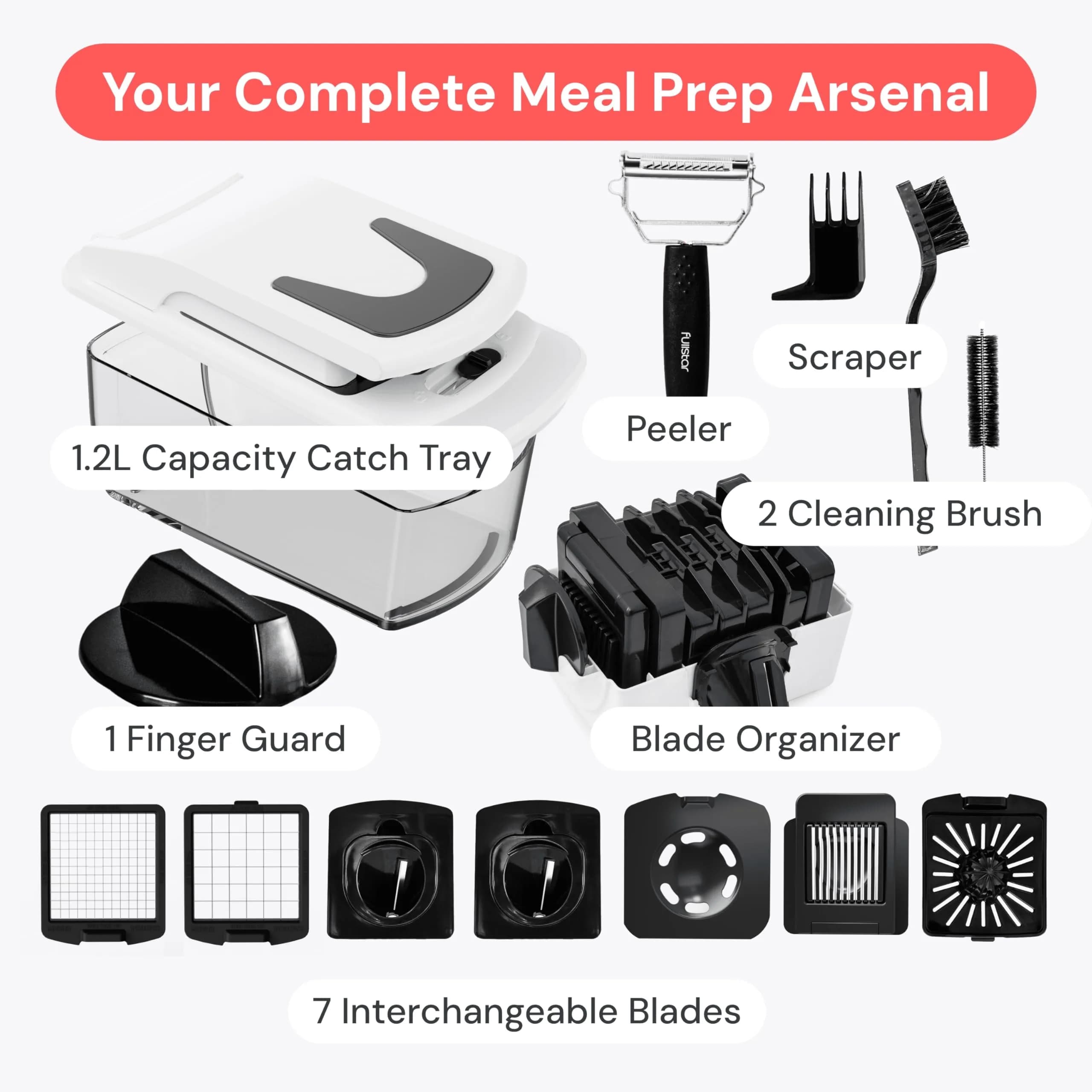 Fullstar Original Pro Chopper 1.2L (4-Cup) | Manual Vegetable Chopper with Container & Stainless Steel Blades - view 8