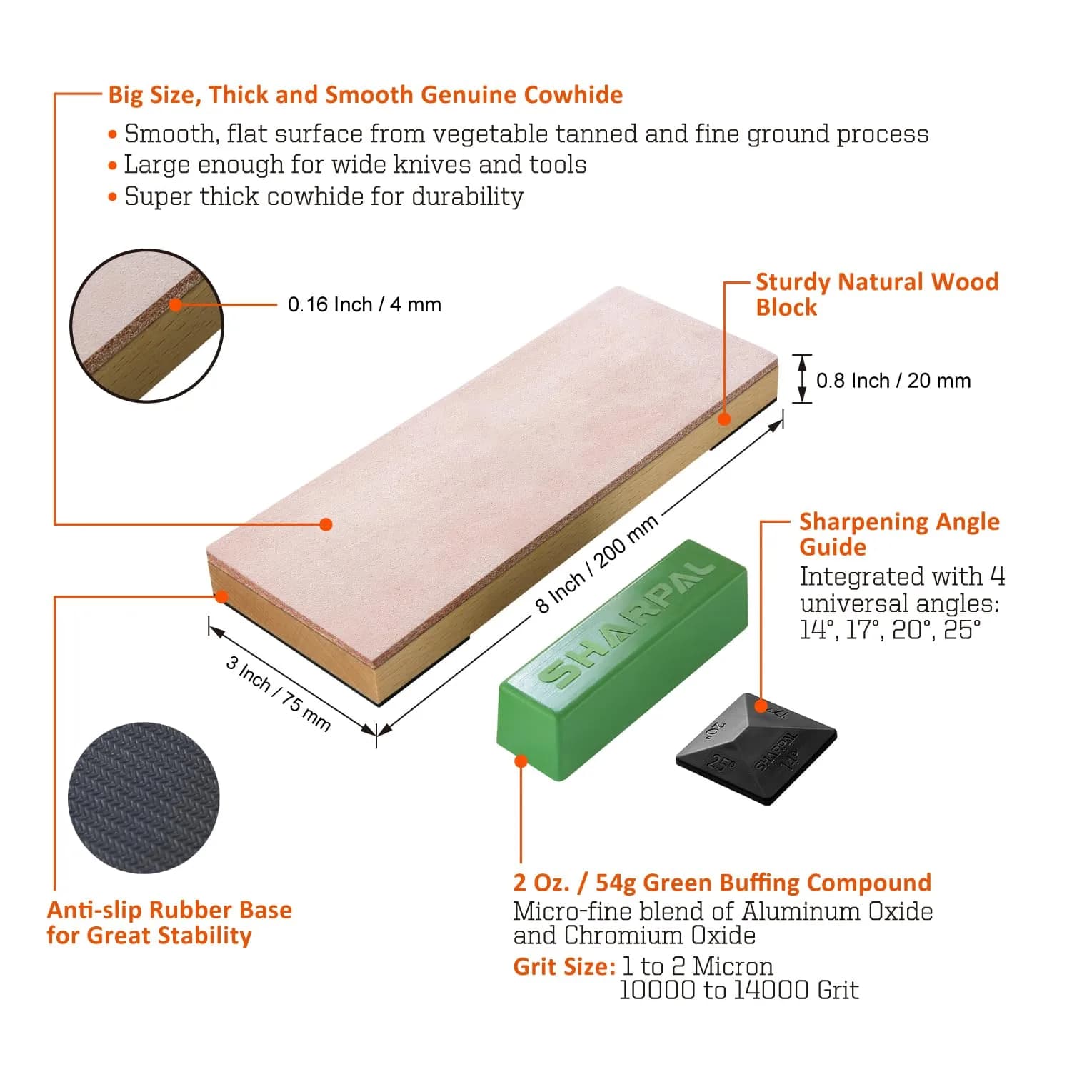 SHARPAL 204N Leather Strop 8" x 3" (20.32cm x 7.62cm) Kit | Genuine Cowhide for Razor Sharp Edges thumbnail 2