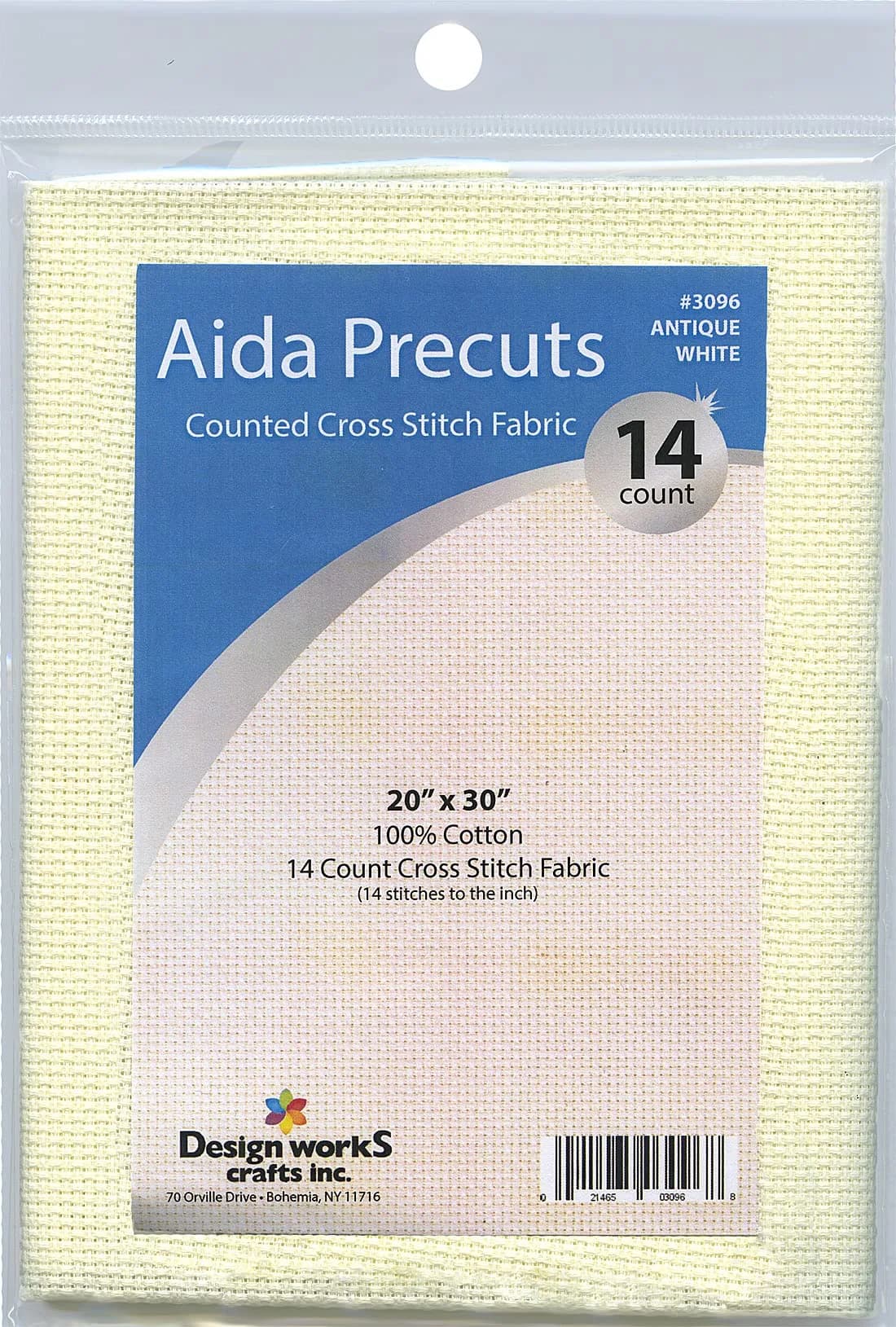 Design Works Crafts 14 Count Aida Fabric 50cm x 76cm (20" x 30") | Antique White Cotton for Cross Stitch — Antique White