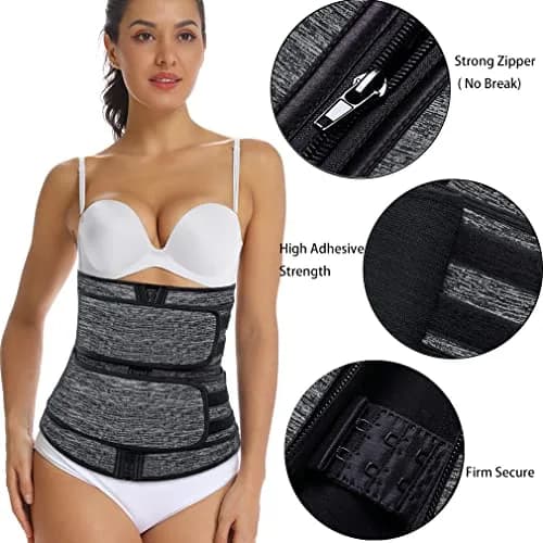HOPLYNN Sweat Waist Trainer Body Shaper for Women Two Belts Gray Large | Tummy Control & Posture Support thumbnail 4